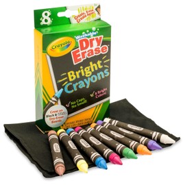 Crayola Washable Dry Erase Crayon, Assorted Bright Colors, Set of 8
