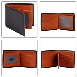 VISOUL Men's Leather Wallet with ID Window, RFID Protection, Genuine Leather Wallet for Men, Black and brown, rfid wallet