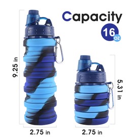 MAKERSLAND Collapsible Water Bottle for Adults, Boys, Students, Kids, Reusable Silicone Foldable Water Bottles for Travel Camping Hiking, Portable Sports Water Bottle, Blue