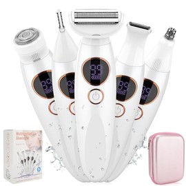 Recortadora de bikini 5 en 1 para mujer, IPX7, impermeable, inalámbrica, reemplazable, cejas, afeitadoras eléctricas faciales y recortadora de pelo de