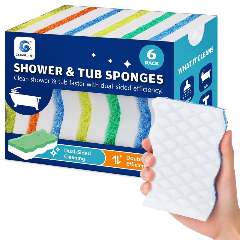 GLIMGLINT Magic Sponges Eraser for Bathroom, 6 Pack Dual-Sided Cleaning