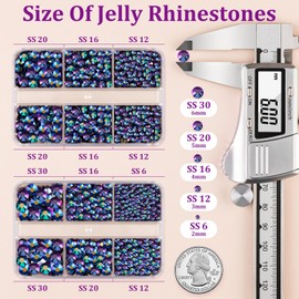 Resin Jelly Rhinestones for Crafting with B7000 Jewelry Glue, 2 Boxes Purplish Black AB Flatback Crystals with 2Pcs 10ml Glue, Bedazzling Non Hotfix Gems for DIY Tumblers Clothing Shoes Manicure