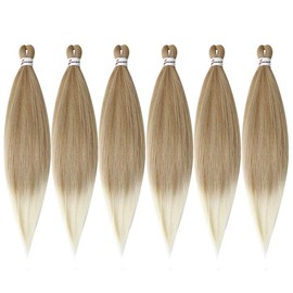 MSBELLE Braiding Hair Pre Stretched 6Packs/Lot Crochet Braids Hair 26 Inch Hot Water Setting 100g/Pack Ombre Braiding Hair Synthetic Fiber Braiding Hair Extensions(26Inch,Light Brown to 613)