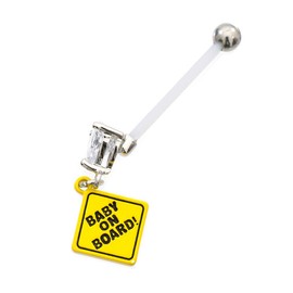 Luxe Modz Navel Ring Perfect for Pregnancy Period with Baby on Board Sign with CZ Gems 14g