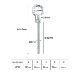 Maxsail Pack of 6 Eye Bolts Long M8 x 80 Eye Bolts Stainless Steel Eye Bolt 316 Stainless Steel Eye Bolt Long Eye Bolt M8 mm for Mounting and Suspension