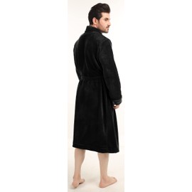 NY Threads Luxurious Mens Shawl Collar Fleece Bath Robe, Spa Robe, Black, Large-X-Large