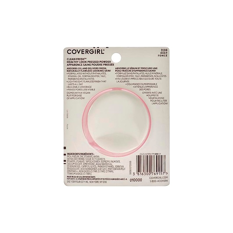 COVERGIRL Clean Fresh Pressed Powder, Deep, 0.35 Ounce, 220 Deep