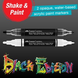 Faber-Castell Shake & Paint Markers: Black & White - 2 Dual Tip Paint Markers, Permanent Markers for Clothes, White Acrylic Paint Pen, Arts & Crafts Supplies