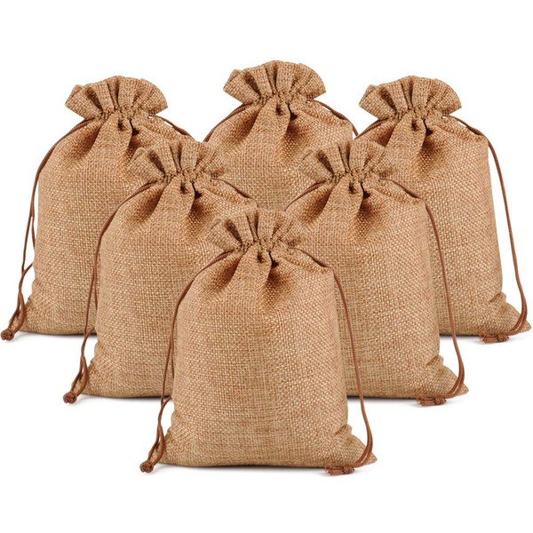 Lucky Monet 25/50/100PCS Burlap Gift Bags Wedding Hessian Jute Bags Linen Jewelry Pouches with Drawstring for Birthday, Party, Wedding Favors, Present, Art and DIY Craft (50Pcs, Coffee, 4” x 6”)