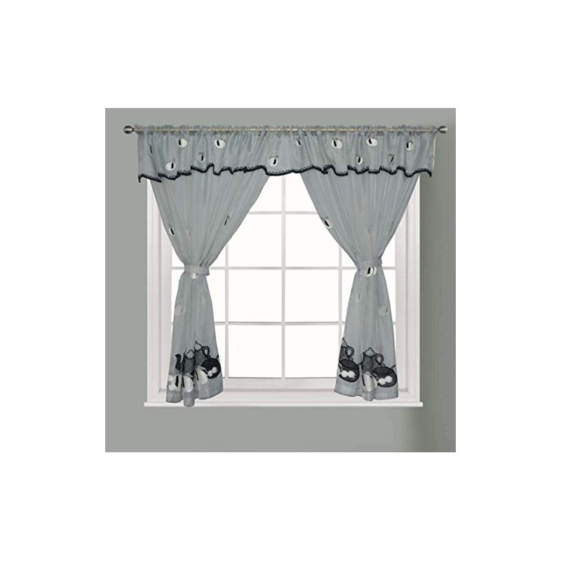 Householdfurnishing Embroidered Kitchen Window Pair Curtains Set Rod Pocket with