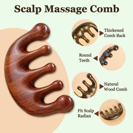 FIRSTPELLA 2pcs Wooden Scalp Massage Comb Set - Head Scalp Comb,Natural Green Sandalwood Hair Combs,Wooden Wide Tooth Comb for Women Hair Growth with Gift Bag