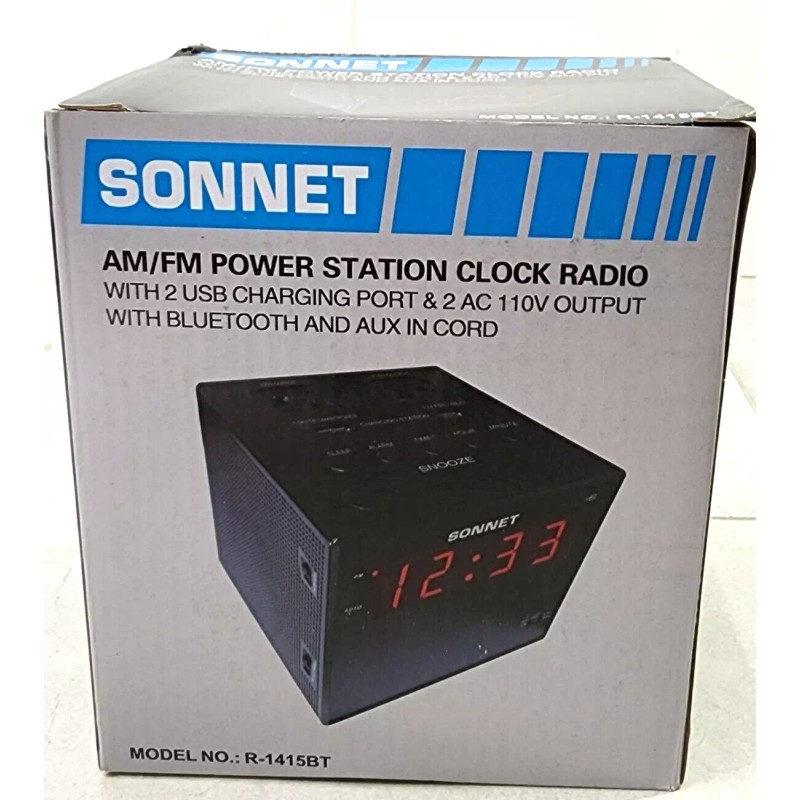 Sonnet R-1415BT Power Station Clock Radio with 2 USB &