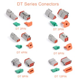 Flytuo 94PCS Electrical Wire Connector Plug, 6 Sets 2 3 4 6 8 12 Pin Deutsch DT Connector Assortment Kit, Waterproof Automotive Electrical Connectors for Motorcycle, Truck, Car, Boats, Scooter