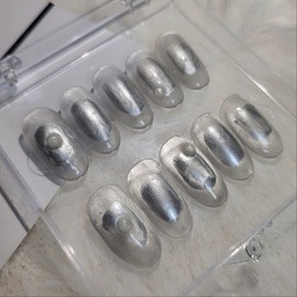 [Handmade nail tip] Silver magnetic - square / [수제네일팁] 실버 마그네틱 - 스퀘어
