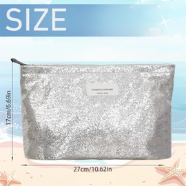 AUNGCSHE Cosmetic Bag Women's Travel Toiletry Bag with Zip, Pockets Organiser Bags Organiser Portable Makeup Bag for Women and Girls, White Flash, Fashion