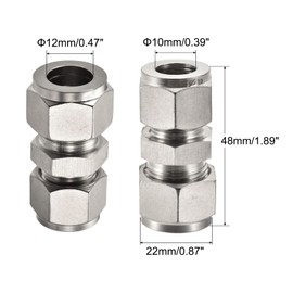 MECCANIXITY Compression Tube Fitting 304 Stainless Steel 10mm x 12mm Tube OD Double Ferrule Straight Coupling Adapter
