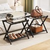 Fully Assembled Black Luggage Rack for Guest Room, Bamboo Folding