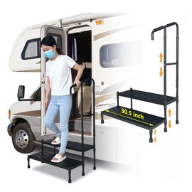 RV Steps Mobile Home with Handrail, 2 Step Stool with Handle for Elderly, 5th Wheel Stair RV Ladders Camper Steps for Travel Trailers, RV Entry Step with Platform, Heavy Duty Hot Tub Steps Outdoor
