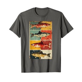 Coastal Ocean Salmon Retro Color Gyotaku Fisherman Aesthetic T-Shirt