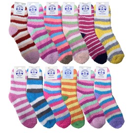 Yacht & Smith 12 Pairs Womens Warm And Cozy Fuzzy Socks, Colorful Winter Bulk Furry Sock