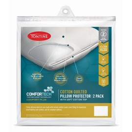 Tontine Comfortech Cotton Quilted Pillow Protector – Soft Breathable Cotton Cover with Quilted Comfort Layer – Zip Closure for Hygiene – Washable and Removable – Standard Fit – 2 Pack