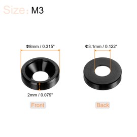 sourcing map 30pcs M3 Anodized Aluminum Alloy Countersunk Washers Screw Gaskets for Mechanical Accessories Black