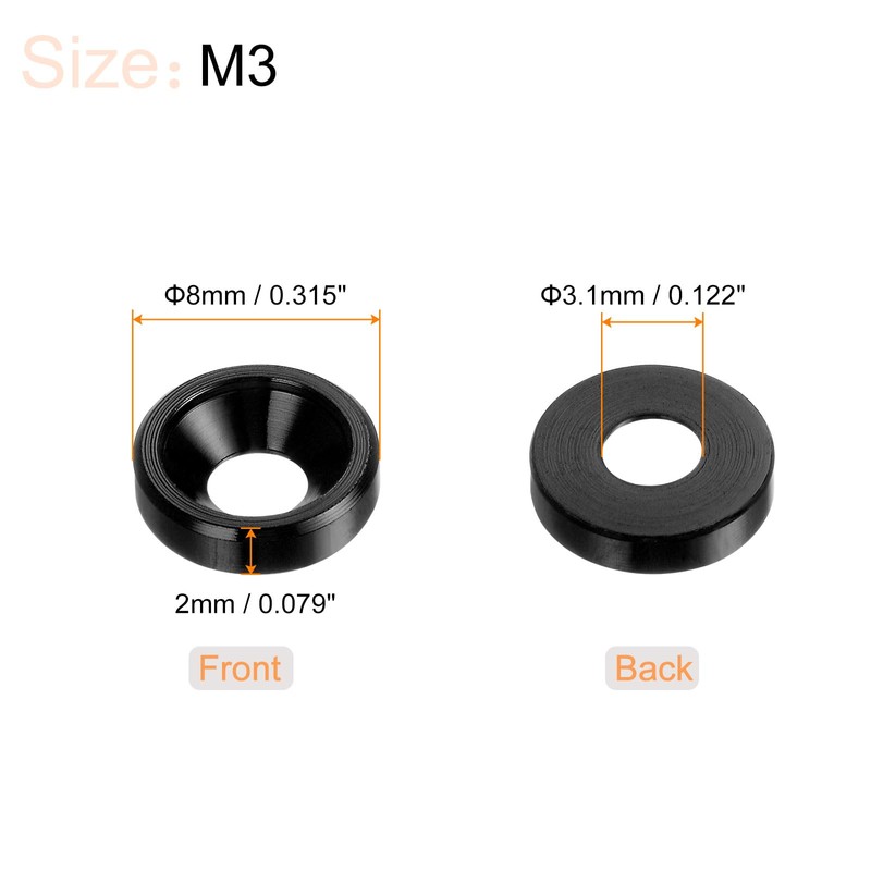 sourcing map 30pcs M3 Anodized Aluminum Alloy Countersunk Washers Screw
