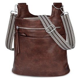 TEUEN Women's Medium Shoulder Bag, Stylish PU Leather Crossbody Bag, Large Handbag for Women, Shoulder Bag, Wide Strap with Tassel Zip and Multiple Compartments & 4 Card Slots, Vintage Brown