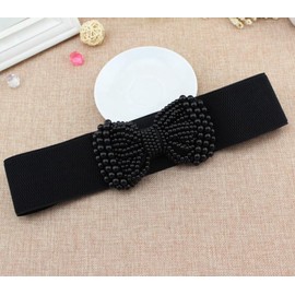 Oyccen Bow Knot Stretch Wide Belt for Women Elastic Dress Belt Decorative Waist Belt, black
