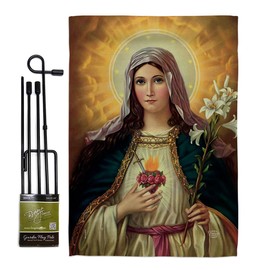 Feast of The Immaculate Heart of Mary Stand Kit Wall Hanging Decor Home Porch Balcony Lawn Religious Canvas Room Tapestry Faith Cemetery Decorations for Grave Yard Sign Catholic Gift