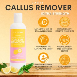 Cacee Callus Remover (8oz) and Corn Cutter Foot File Set for Feet, Gel Formula with Tea Tree Oil & Lemon Scent, Works Great with Foot Scrubber, Foot File, or Pumice Stone, Callous or Corn Remover