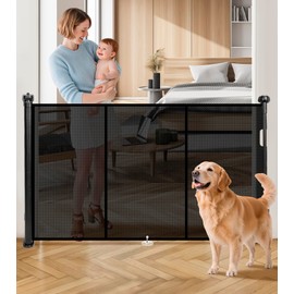 Retractable Baby Gates for Stairs, 78" Wide Retractable Dog Gate Pet Gate, 34" Extra Tall Child Safety Gate Toddler Mesh Gate with Support Rods for Doorways, Hallways, Deck, Porch, Indoor, Outdoor