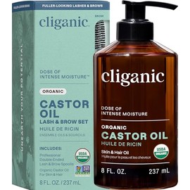 Cliganic – Aceite de Ricino Orgánico 100% Puro, Prensado en Frío, 240 ml (8 fl. oz) – Certificado USDA Organic – Vegano, Sin OMG – Hidratante para Piel, Cabello y Rostro
