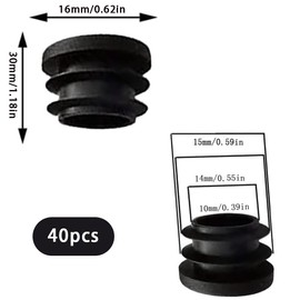 Pack of 40 Lamellar Plugs, 16 mm, Round Plugs Made of Plastic, Round Pipe Plugs, End Caps, Plastic Steel Tube, Chair Leg Protectors, Suitable Protection Tube Caps, Sealing Plugs, Tube Plugs