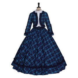 Dickens Victorian Dress for Women Holiday Caroler Costume 1860s Civil War Southern Belle Ball Gown Dress (Blue, XS)