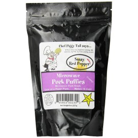 Chef Piggy Tail Microwave Pork Puffies Pork Rinds, Sassy, 8 Ounce