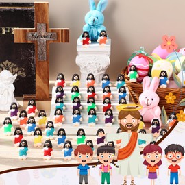Bememo 100 Pcs Jesus Toys Original Design Mini Rubber Little Jesus Figurine to Hide and Seek Religious Party Favors Sunday Craft Baptism Gifts for Easter Egg Stuffers(Rainbow)