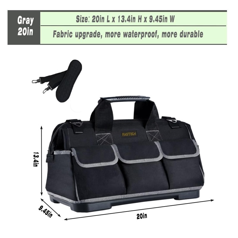 FASTECH 20-inch Wide Mouth Tool Bag with Water Proof Molded