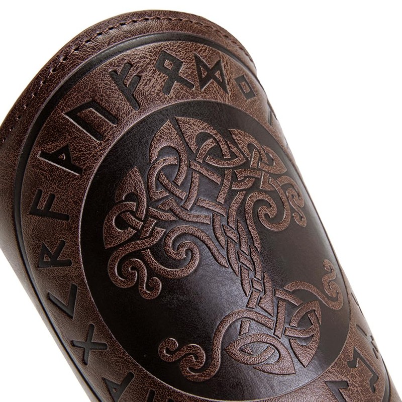 HOEACXY Leather Bracers for Men Viking Embossed Tree Bracers Medieval