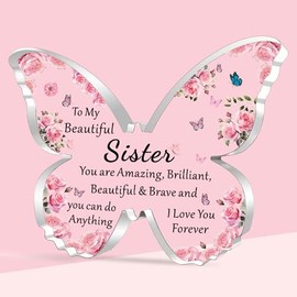 SDOFY Sister Gifts Sister Birthday Gifts Christmas Beautiful Butterfly Shaped Acrylic Gifts for Sister Big Sister Gifts from Sister Brother