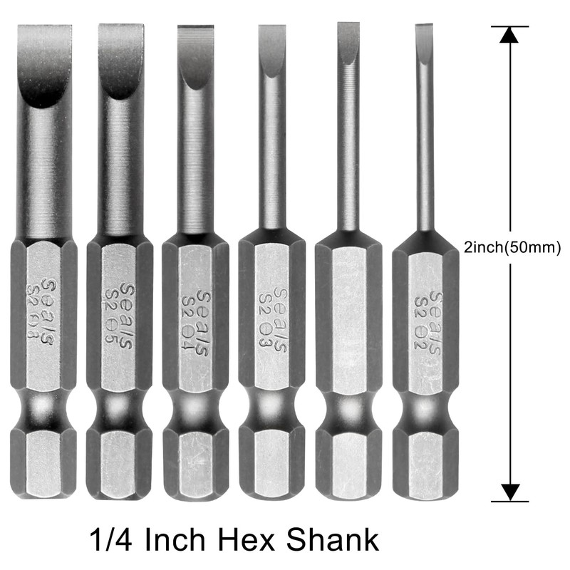 Toolcool 6 Pcs Slotted Screwdriver Bit Set Magnetic Flat Head