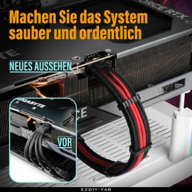 EZDIY-FAB 16AWG PCI-e 5.0 12VHPWR PSU Sleeved Cable, 600W 12+4 Pin Male to 12+4 Pin Male Cable for RTX 3090Ti/4070Ti/4080/4090.60cm/23.62in Black Red