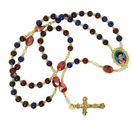 Carlo Acutis Patron Saint of The Internet Beautiful Fire Polished Glass Beads Round 10mm Rosary with Gold Plated Crucifix