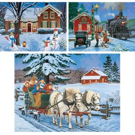 Bits and Pieces - Value Set of Three (3) 500 Piece Jigsaw Puzzles for Adults - Puzzles Measure 18"x24" - Greeters, Family Sleigh Ride, Homecoming - Holidays, Snowmen, Christmas Jigsaws by John Sloane
