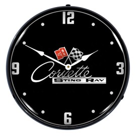 Corvette C2 Black Tie LED Wall Clock, Retro/Vintage, Lighted, 14 inch