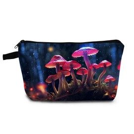 YULUENZE Fancy Mushroom Present Mushroom Makeup Bag Cute Small Organizer Bag with Zipper Night Red Mushroom Toiletry Cosmetic Bag Birthday Presents for Mushroom Lovers Women Friends