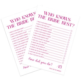 OXEDP Who Knows The Bride Best Game, Bridal Shower Questionnaire Cards, Pink Wedding Game, How Well Do You Know The Bride, Bridal Shower Games, Bachelorette Party Games -WKTB03