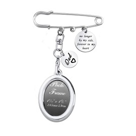 LQRI Wedding Bouquet Photo Memorial Safety Pin Brooch No Longer By My Side Forever In My Heart Bridal In Memory of Dad(DAD)