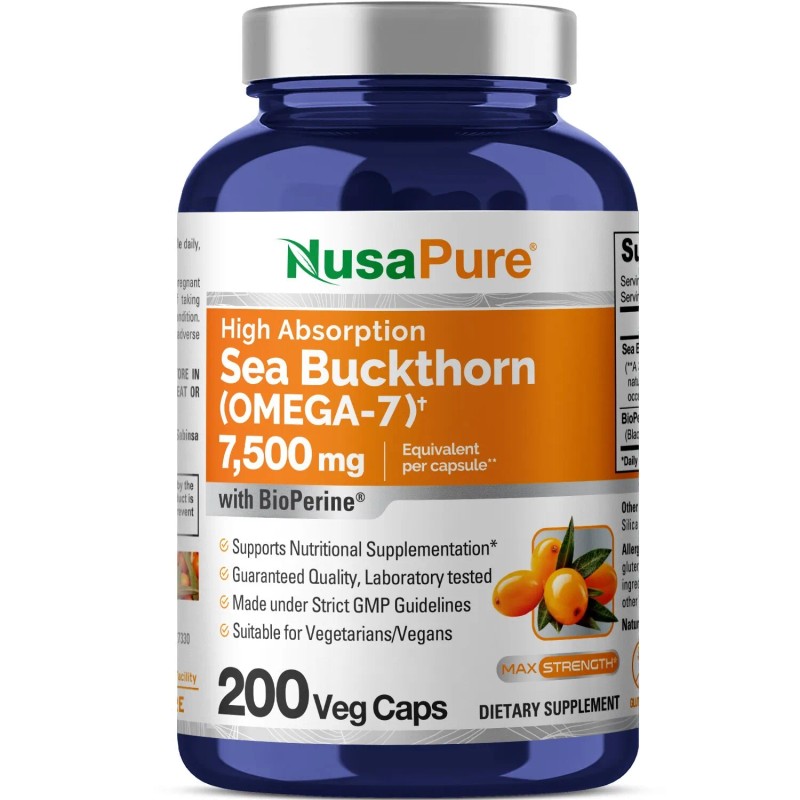 NusaPure Sea Buckthorn (Omega 7) 7500mg 200 Veggie Powder Caps