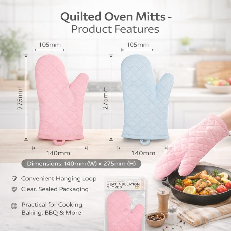 FORBAKE Heat Resistant Oven Mitts, 2-Pack (Individually Wrapped), Quilted Cotton